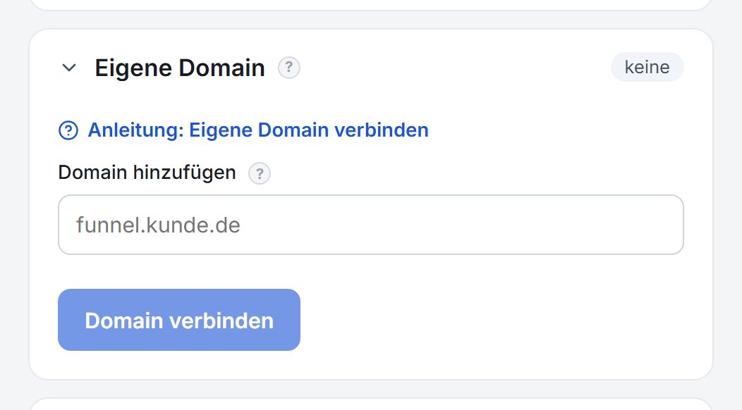 Die Domain-Einstellungen eines Funnels mit den DNS-Einträgen.
